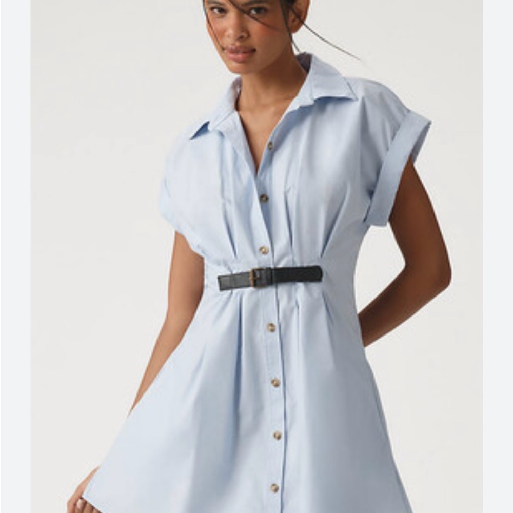 Anthropologie Light Blue Mini Dress with Black Belt